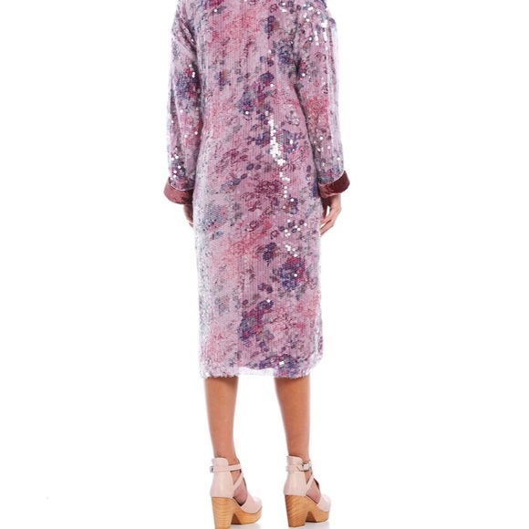 Free People Kealey Kimono Sequin Pink Purple Velvet Cardigan Jacket Duster $298 - Picture 6 of 13